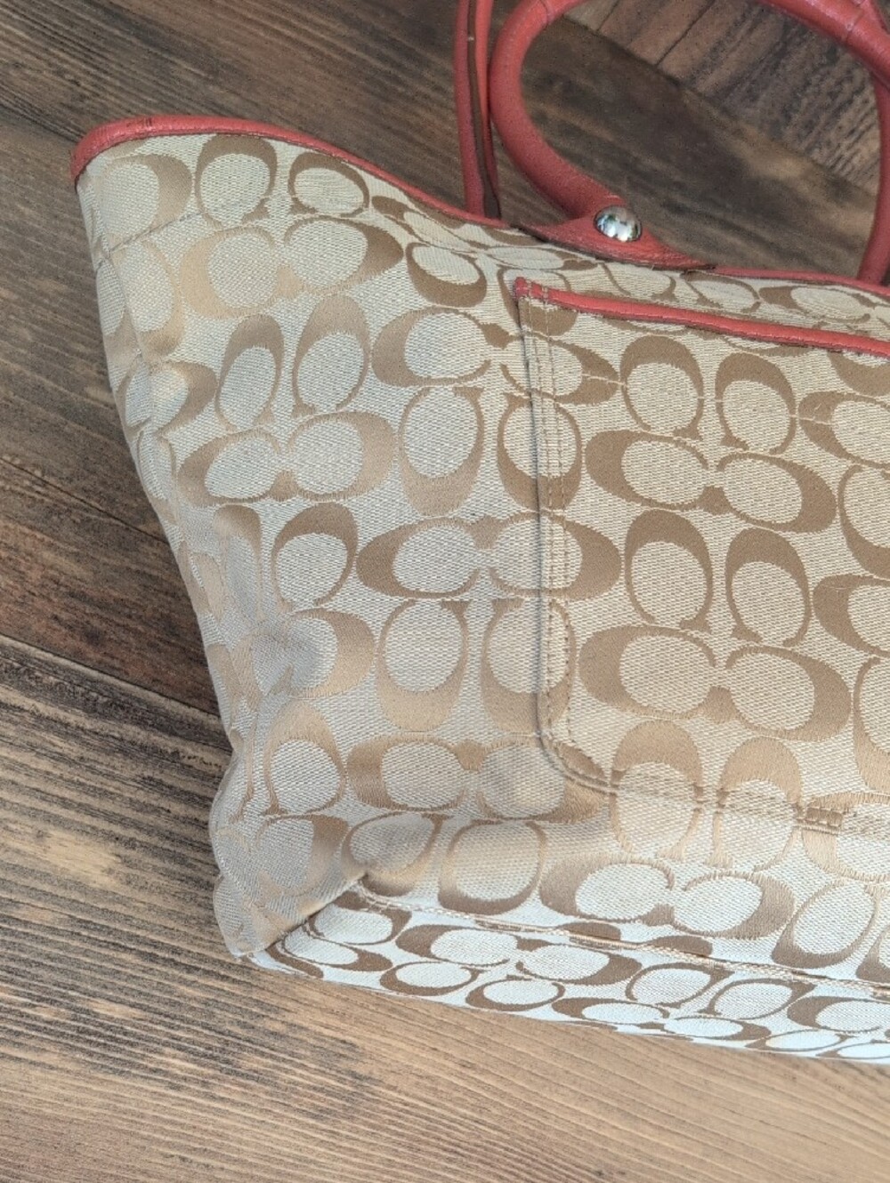 Coach Bleecker Signature Floral FF16276 Tan Pink Floral Tote Bag w/Leather M409 - Picture 4 of 13